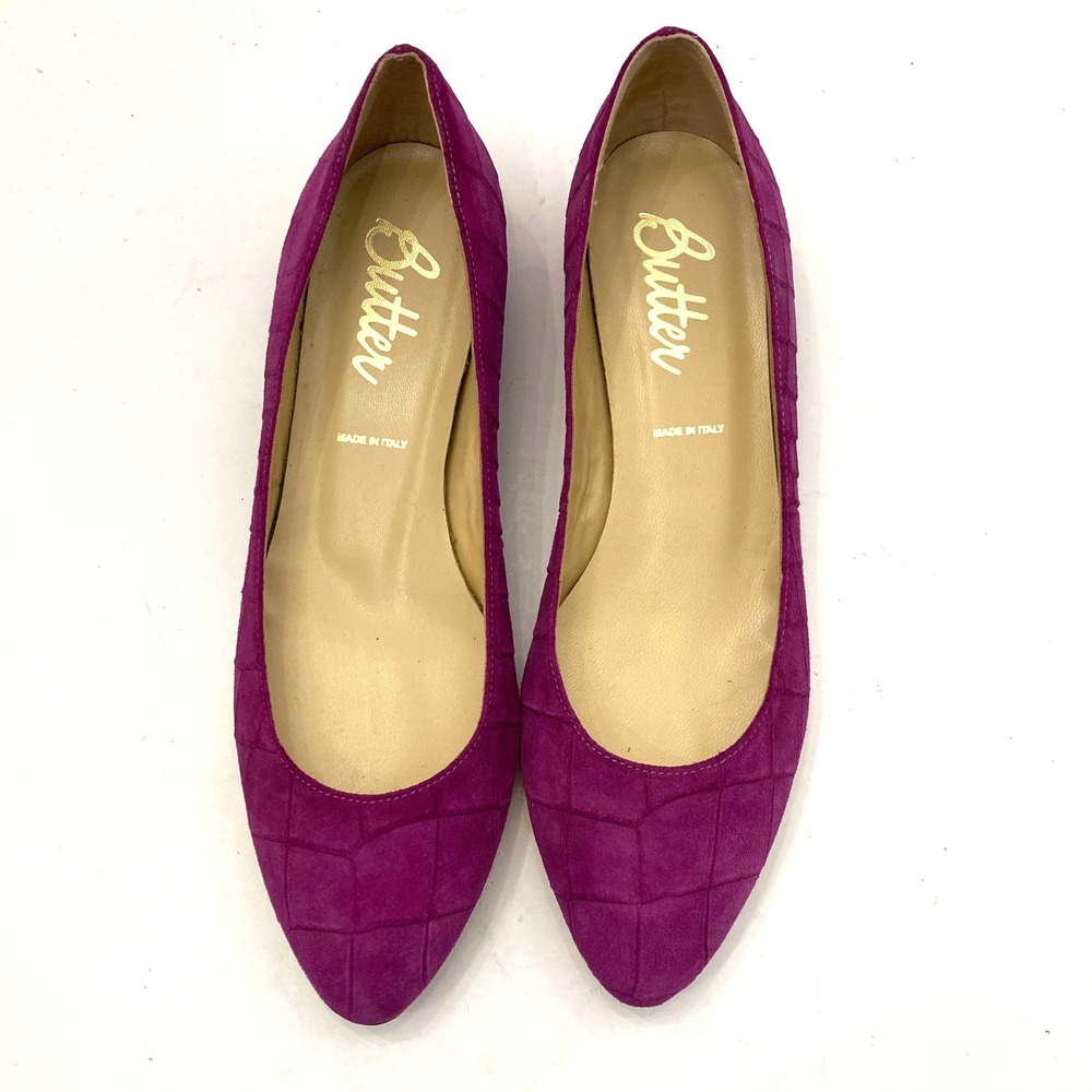 Butter Flats Shoes Magenta Suede Leather Croc Pattern Womens 10 Made in Italy